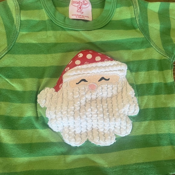 Mud Pie Baby Christmas 12–18 Month Green Striped Santa Pajamas - Picture 2 of 3
